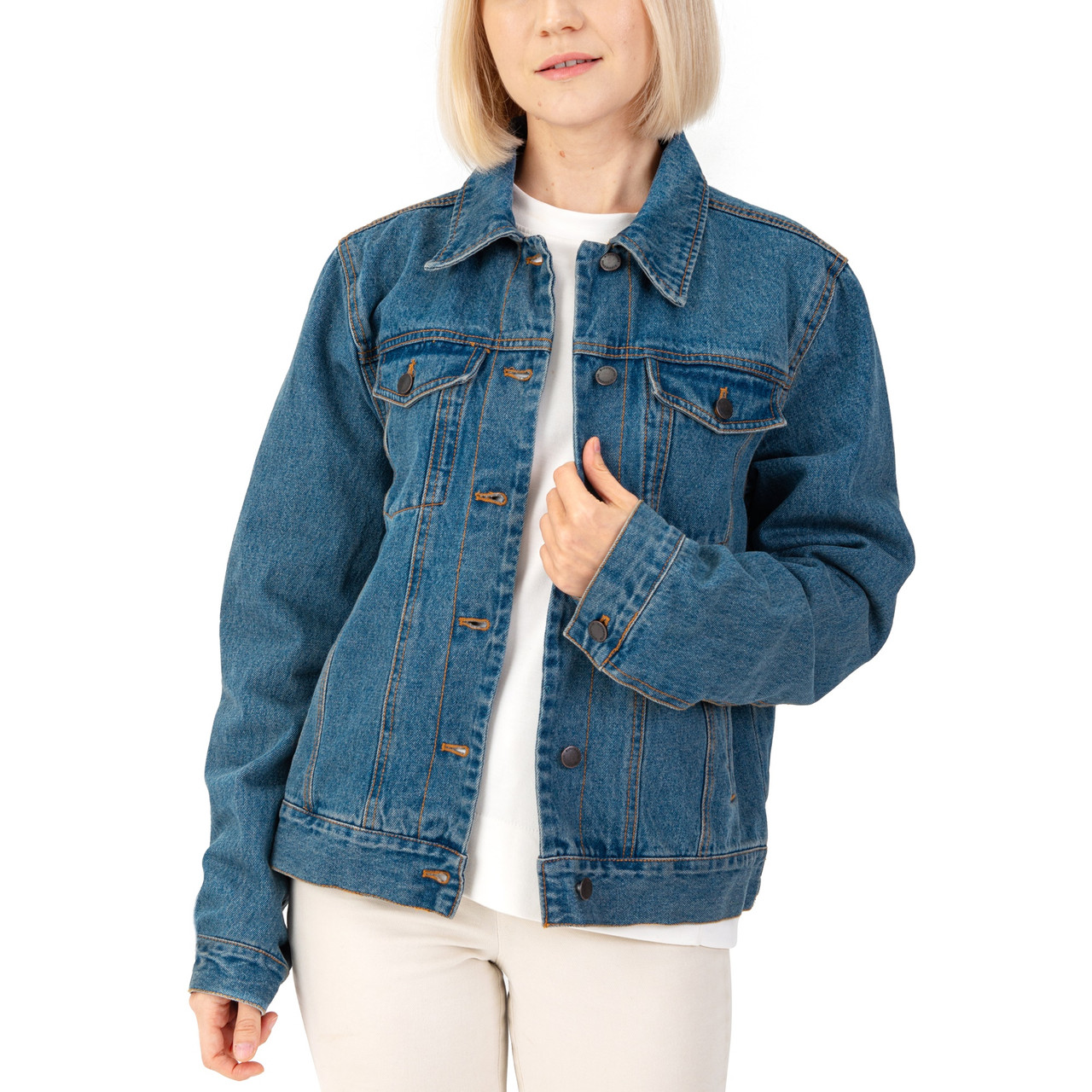Alpine Swiss Womens Denim Jacket Classic Trucker Jean Jacket
